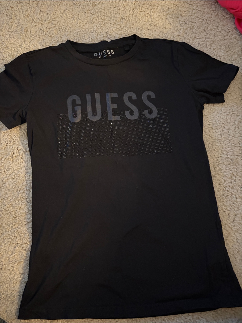Guess Black Tee With Subtle Shimmer Logo